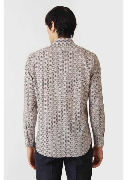 Erkek Regular Fit Uzun Kollu Desenli Spor Gömlek BEJ GM22Y221161_K07