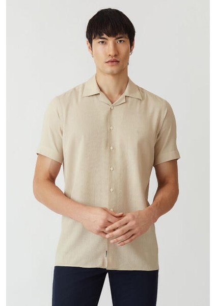 Regular Fit Kısa Kollu Bej Erkek Gömlek GM22Y221158_D07