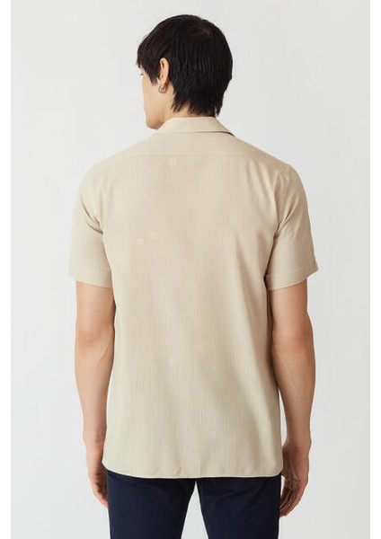 Regular Fit Kısa Kollu Bej Erkek Gömlek GM22Y221158_D07