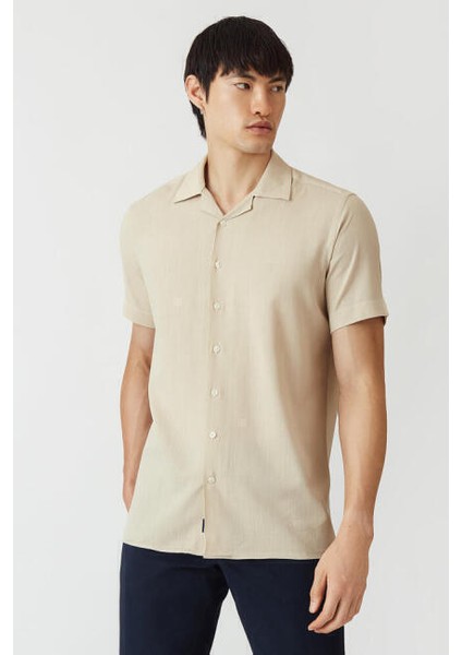 Regular Fit Kısa Kollu Bej Erkek Gömlek GM22Y221158_D07