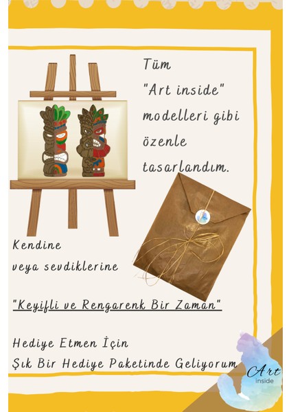 Art Inside Ikili Set Etnik Totem Ahşap Boyama Tuval Seti Hediye Hobi Kiti Büyük Boy 30 cm