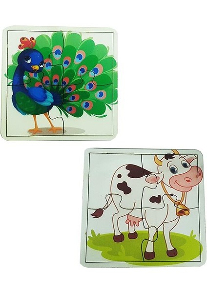 Woodylife Ilk Puzzlem Bebek Inek Zürafa Mor Fil ve Tavus Kuşu 4 Lü 4 Parça Puzzle Yapboz Eğitici Çocuk Oyuncak