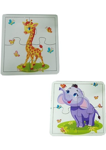 Woodylife Ilk Puzzlem Bebek Inek Zürafa Mor Fil ve Tavus Kuşu 4 Lü 4 Parça Puzzle Yapboz Eğitici Çocuk Oyuncak