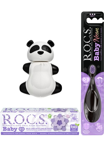 Baby Neon Komple Ağız Bakım Seti - Ihlamur Macun + Neon Fırçası Mor + Panda Saklama Kabı fiyatları