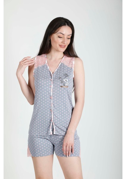 Puantiyeli Şortlu Pijama Takımı