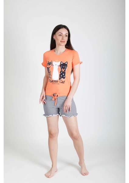 Pamuklu Ekoseli Şortlu Pijama Takımı