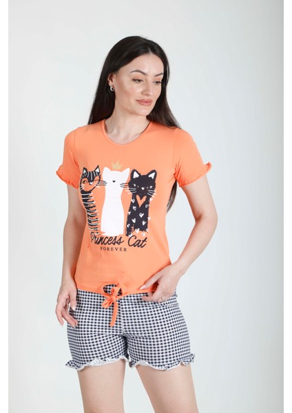 Pamuklu Ekoseli Şortlu Pijama Takımı