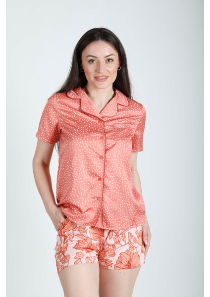 Polyester Puantiyeli Şortlu Pijama Takımı