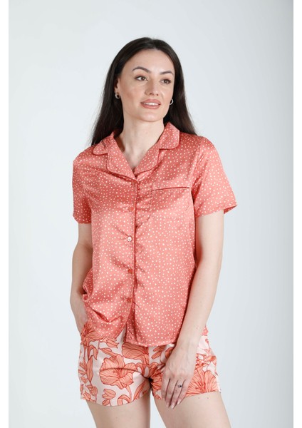 Polyester Puantiyeli Şortlu Pijama Takımı