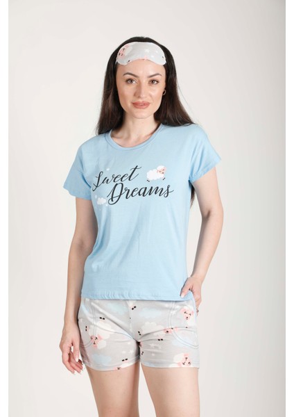 Cepli Şort Pijama Takımı + Göz Bandı