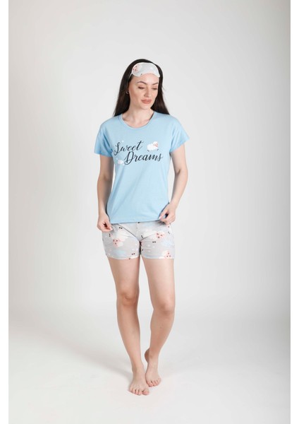 Cepli Şort Pijama Takımı + Göz Bandı