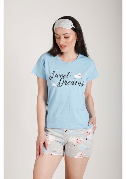 Cepli Şort Pijama Takımı + Göz Bandı