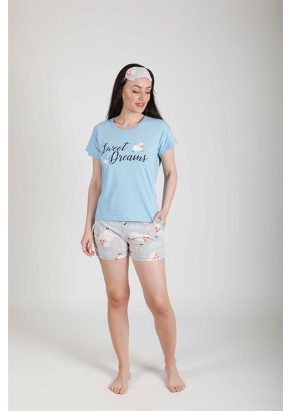 Cepli Şort Pijama Takımı + Göz Bandı