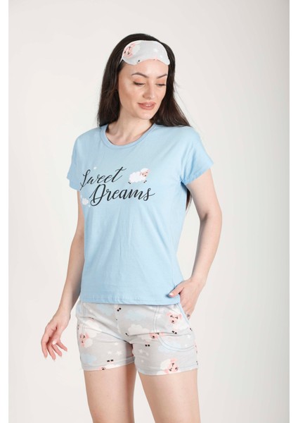 Cepli Şort Pijama Takımı + Göz Bandı