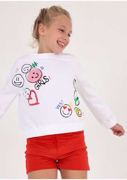 Kız Çocuk Uzun Kol Sweatshirt Beyaz 6430
