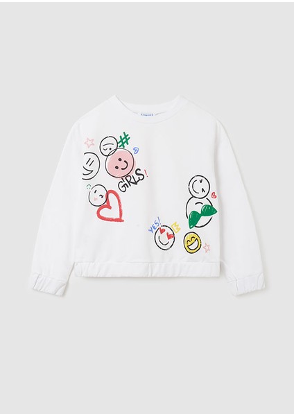 Kız Çocuk Uzun Kol Sweatshirt Beyaz 6430
