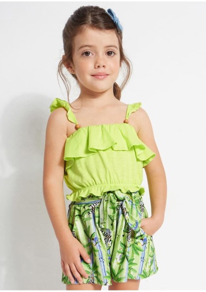 Kız Çocuk Baskılı Şortlu 2'li Takım Yeşil