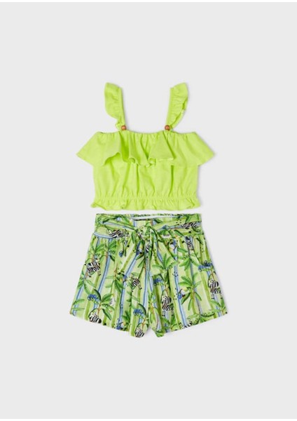 Kız Çocuk Baskılı Şortlu 2'li Takım Yeşil fiyatları