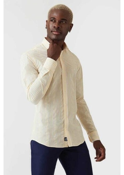 Erkek Slim Fit Uzun Kol Spor Gömlek SARI GM22Y221162_C17