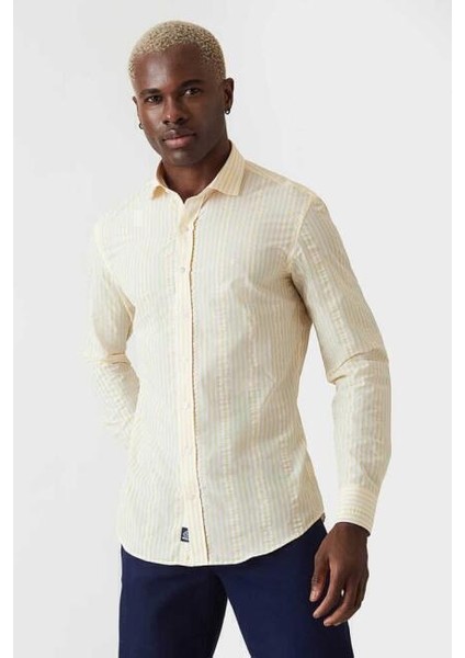 Erkek Slim Fit Uzun Kol Spor Gömlek SARI GM22Y221162_C17