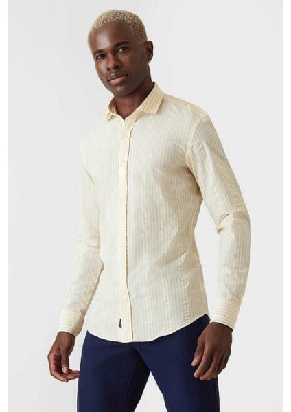 Erkek Slim Fit Uzun Kol Spor Gömlek SARI GM22Y221162_C17