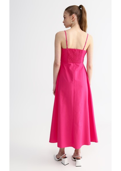 Kruvaze Yaka Düz Pembe Midi Kadın Elbise Zek-Y indirimleri