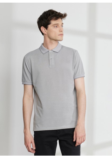 Polo Yaka Gri - Beyaz Erkek T-Shirt 4A9000000003