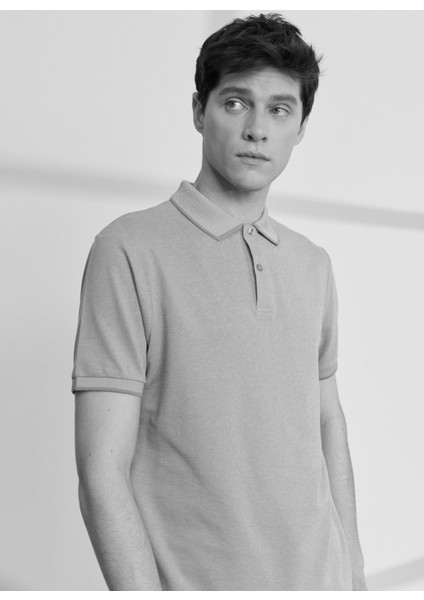 Polo Yaka Gri - Beyaz Erkek T-Shirt 4A9000000003 indirimleri