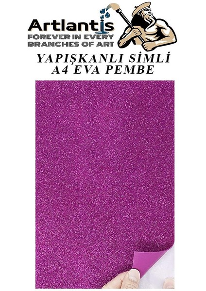 Yapışkanlı Simli Eva Pembe A4 20X30 5 Adet 1 Paket Hobi Okul Öncesi Kreş Anasınıfı Eva Yapışkanlı Simli 20*30