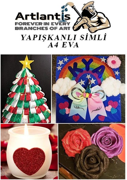 Yapışkanlı Simli Eva Pembe A4 20X30 5 Adet 1 Paket Hobi Okul Öncesi Kreş Anasınıfı Eva Yapışkanlı Simli 20*30