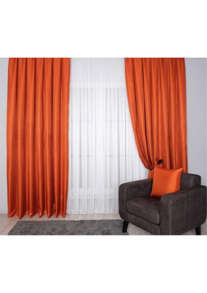 Hasır Dokulu Lüks Fon Perde Pilesiz Tek Kanat Turuncu fırsatları