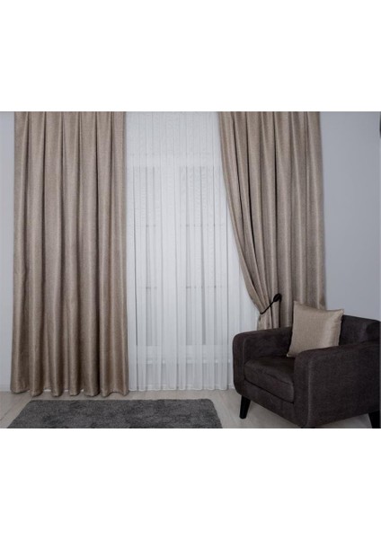 Hasır Dokulu Lüks Fon Perde Pilesiz Tek Kanat Bej fiyatları