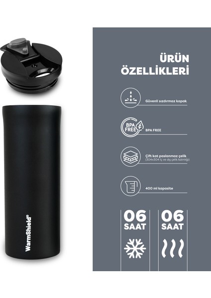 Warmshield® Çift Katmanlı Paslanmaz Çelik Termos Bardak 400 ml ( Kahve Çay Termosu )