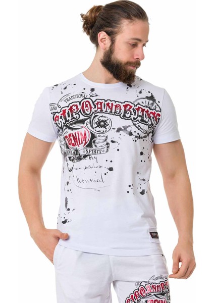 CT713 Parlak Desenli Baskı Beyaz Tişört