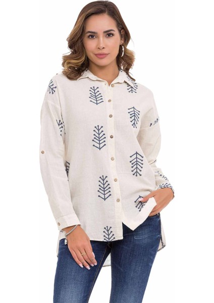 WH129 Nakış Detaylı Keten Kadın Gömlek10 fiyatları