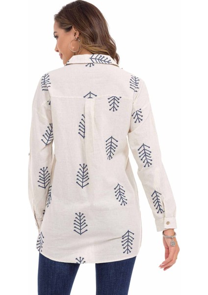 WH129 Nakış Detaylı Keten Kadın Gömlek10 modelleri