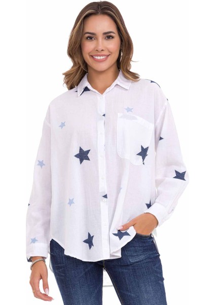 WH127 Yıldız Detaylı Oversize Keten Gömlek10 fiyatları