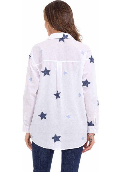 WH127 Yıldız Detaylı Oversize Keten Gömlek10 fırsatları