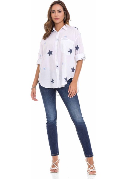 WH127 Yıldız Detaylı Oversize Keten Gömlek10 indirimleri