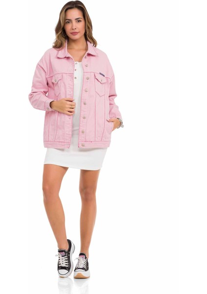 WJ211 Oversize Uzun Pembe Kadın Kot Ceket
