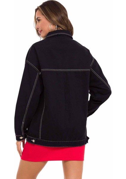 Kadın Oversize Siyah Kot Ceket 2022 Sonbahar-Kış Modası için İdeal fırsatları