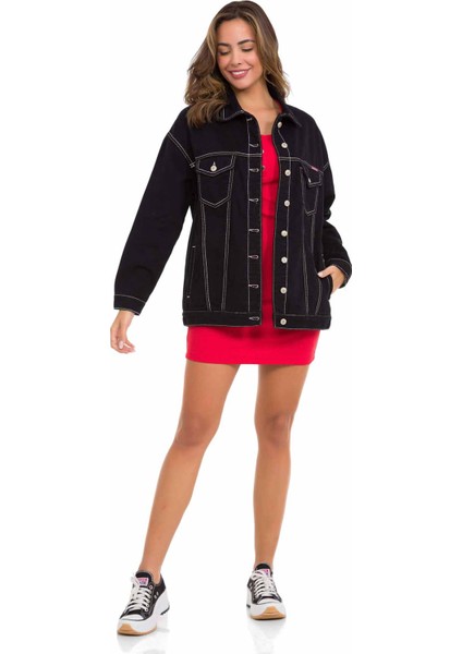 Kadın Oversize Siyah Kot Ceket 2022 Sonbahar-Kış Modası için İdeal indirimleri