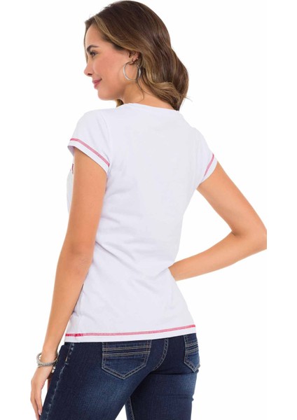 WT348 Taşlı Yazılı Basic Beyaz Tişört fırsatları