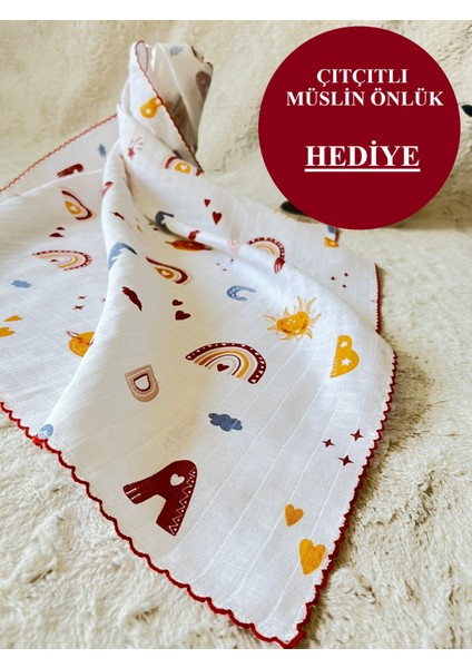 Masal Baby Kids Çok Amaçlı Müslin Örtü 80 x 90 cm Yeni Doğan/Bebek/Çocuk Gökkuşağı Harfli Müslin Bez/Müslin Battaniye