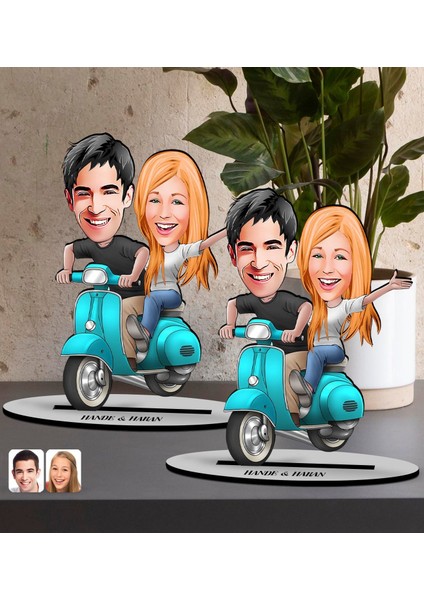 Gift Kişiye Özel Sevgililer Karikatürlü 2’li Ahşap Biblo Seti-99