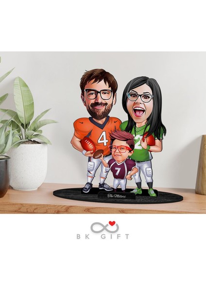 Gift Kişiye Özel Amerikan Futbolcu Aile Karikatürlü Ahşap Biblo-1 fiyatları