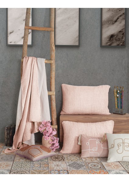 Destiny Hometex Pembe 4 Katlı Multi Muslin %100 Pamuk Çift Kişillik Yatak Örtüsü