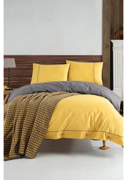 Stylish Sarı Çift Kişilik %100 Pamuk Nevresim Takımı ve Battaniye Seti