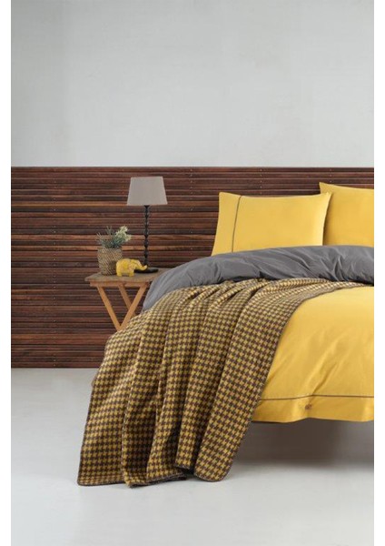 Stylish Sarı Çift Kişilik %100 Pamuk Nevresim Takımı ve Battaniye Seti