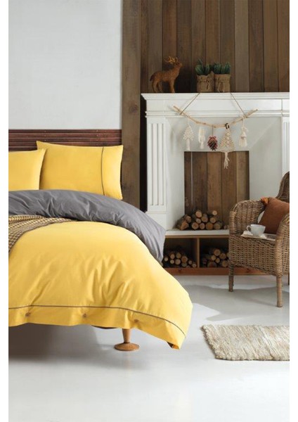 Stylish Sarı Çift Kişilik %100 Pamuk Nevresim Takımı ve Battaniye Seti